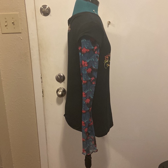 JR’s T-Shirt w/sheer tattoo faux sleeves Gold & Neon Graphic Print on front XL - Picture 3 of 7